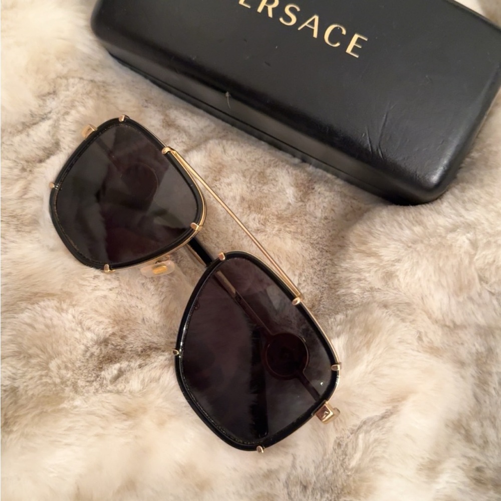 Versace Women's Sunglasses with Black Frame and Gold Details